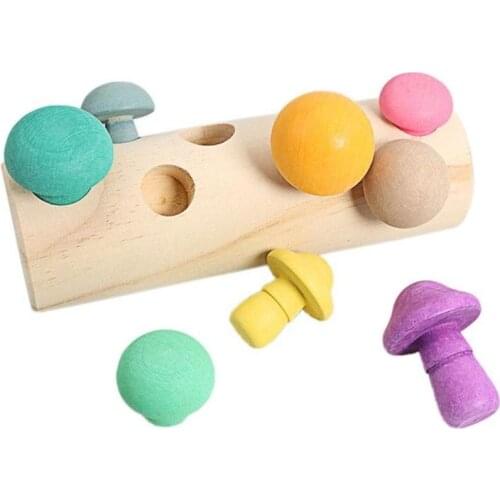 Childrens Wooden Mushroom Picking Toy Wooden Rainbow Blocks Shape Matching Assembly Game Montessori Early Education Gifts