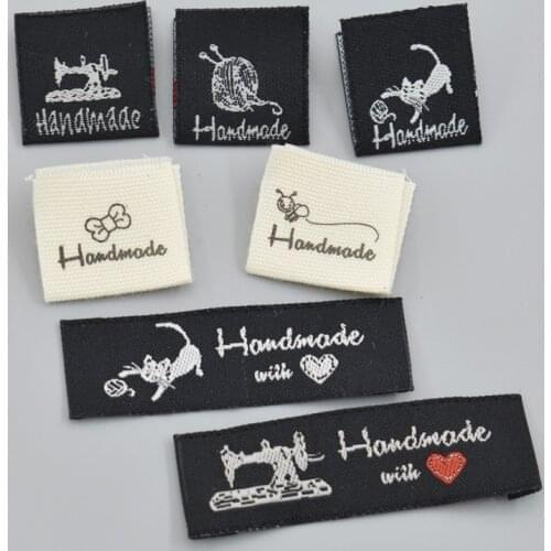 50Pcs/lot Handmade Sewing Cotton Labels For Clothes Printed Hand Made With Heart Garment Label Tags Clothing Accessories