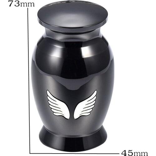 IJU026 Black Color Stainless Steel Angel Wing Cremation Memorial Keepsake Urns Hold Pet/Human Ashes,Custom Engrave Mini Urn/Jars