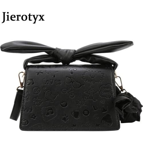 JIEROTYX 2021 Solid Cartoo Sweet Style Womwn Shoulder Bags Bow-Knots Fashion Female Handbags Japanese Style Office Messener Bag