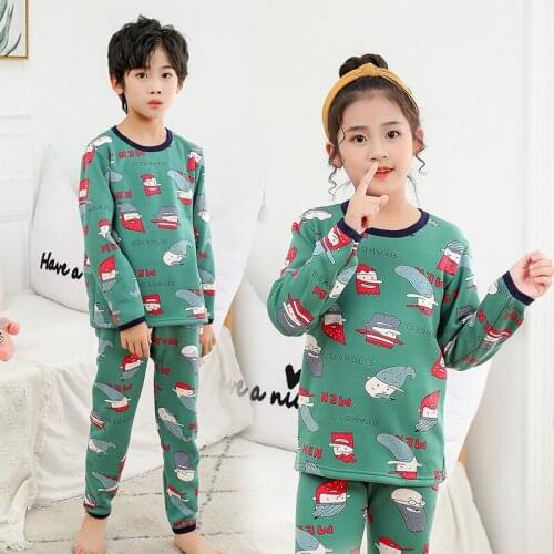 Winter New Childrens Thickened Plush Thermal Underwear Set Youth Autumn Clothes and Autumn Pants Two Piece Set