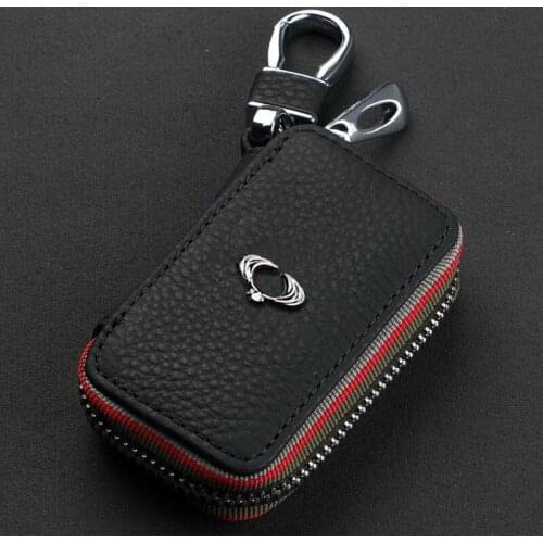 Leather Car Key Case For For Ssangyong Rexton Kyron Korando Actyon SUV Folding Remote Key Cover Car Logo Keychain
