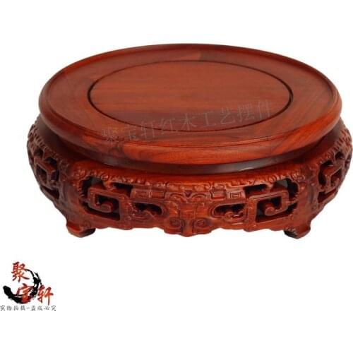 Mahogany wood carved wooden furnishing articles Blue and white porcelain vase Buddha mammon aquarium decorations circular base