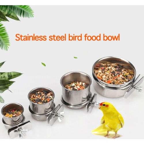 Stainless Steel Pet Birds Parrot Feeder Round Bird Parrot Aviary Pet Food Water Feeding Bowl Pets Hang Cage Clip Cup Dispenser