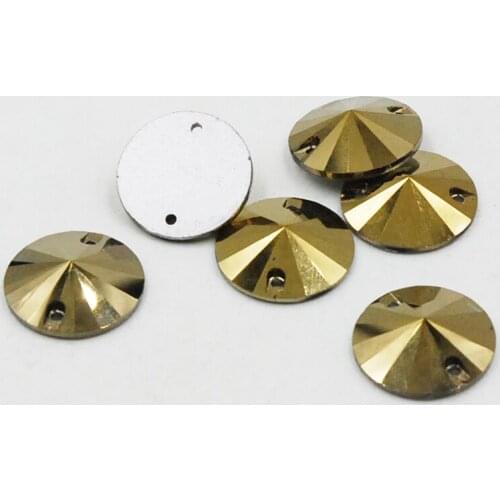 Gold Hematite Rivoli Sew on Flat Back Round Beads Stones 8mm-18mm Glass Rhinestone Appliques For Wedding Dress Accessoires