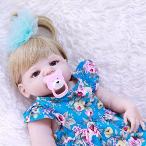 Real full silicone reborn baby dolls 22"55cm blonde hair newborn bebes girl alive reborn bonecas for child gift bonecas