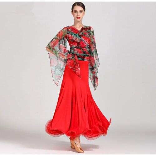 Leopard red green blue Modern skirts and dresses suits woman waltz ballroom dancing tango ballroom dance clothes tops for women
