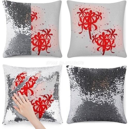 Lycoris Radiata Sequin Pillowcase Magical Cushions Cover 40X40cm Mermaid Lycoris Radiata Flower Spider Lily Ing Traditional Art