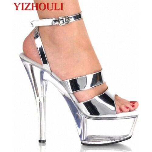 6 Inch Platform Heels Fashion 15CM High-Heeled Sandals Transparent Crystal Shoes, Dancer Shoes ,Sexy Party Heels