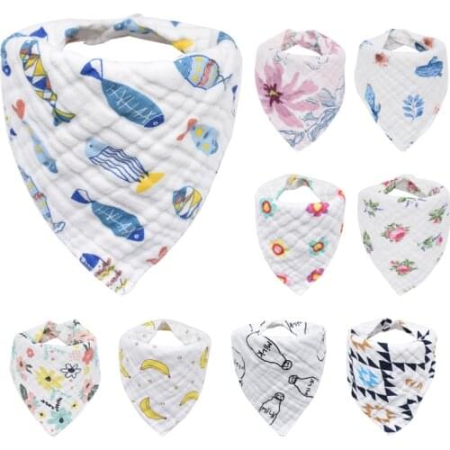 38colors Muslin Baby Bibs Baby Feeding Burp Cloth 8 Layers 100% Cotton Cartoon Print Girls Boys Baby Bandana Bibs Triangle Cloth