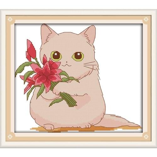 A cat to Send flowers cross stitch kit aida 14ct 11ct count printed canvas stitches embroidery DIY handmade needlework