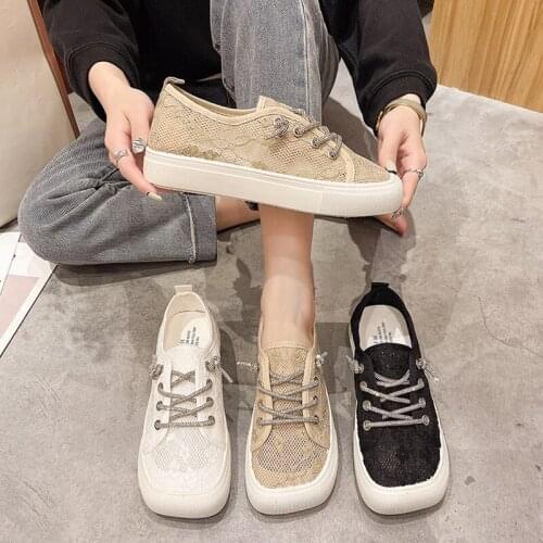 YSHUNIJ 2021 New Square Toe Breathable Mesh Lace-up Shoes Net Shoes Womens Summer Thin Section Trendy Comfortable White Shoes