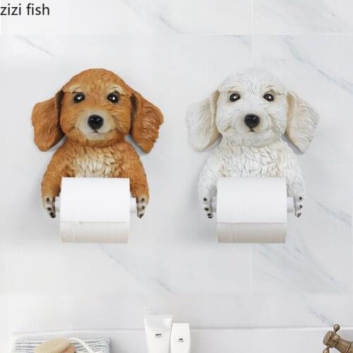 Resin Animal Tissue Holder White Brown Dog Roll Paper Holder Wall Hanging Decorative Ornaments Crafts Wall Tissue Storage Rack
