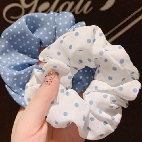 Polka Dot Plaid Printed Scrunchies Ponytail Holder Stretchy Blue Series Daisy Hairband Hair Rope Hair Ties Hair Accessories Hot