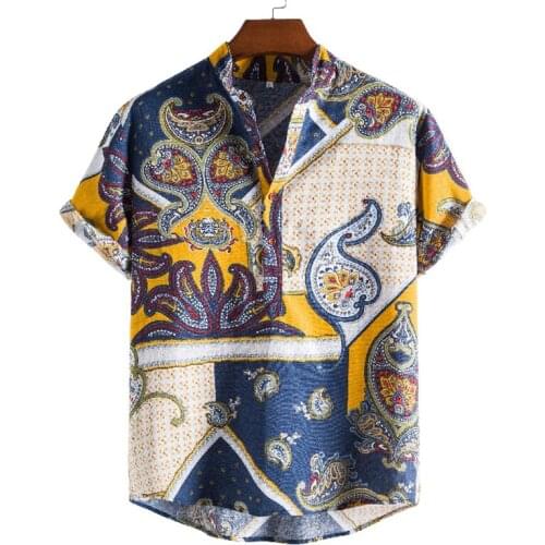 2021 Summer Fashion Beach Tops Streetwear Casual Loose Mens Short Sleeve Shirts Vintage Pattern Printing Button Lapel Shirt Men