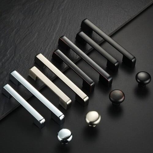Door Knob Handle Catch Pull Grip Furniture Wardrobe Closet Cabinet Drawer 29mm - 329mm Euro American Modern Black Chrome Brush
