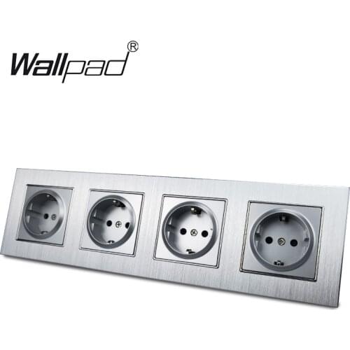 Silver Quadruple EU Socket for EU Box Wallpad 110V-240V Brushed Metal Frame European 16A Wall Charger Plates