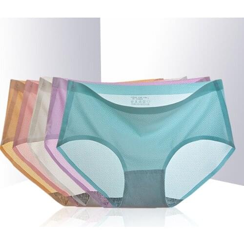 Sexy and Cute Ladies' Comfortable Underwear, One-piece Ice Silk Mid-waist Briefs, Breathable Mesh Without Trace Panties