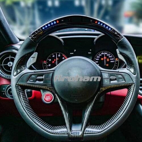 Suede LED Real Carbon Fiber Leather Steering Wheel For Alfa Romeo Stelvio Giulia accessories 2017 2018 2019