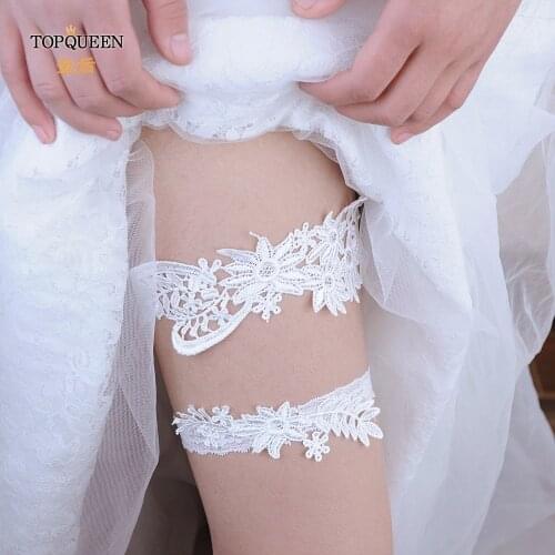 TOPQUEEN 2pcs/Set Wedding Garters Lace Embroidery Floral Sexy Garters for Women/Bride Thigh Ring Bridal Leg Garter TH07 TH08