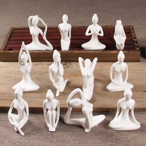 Creative Abstract Art Ceramic Yoga Poses Sculptures Figurines Craft Yoga Lady Figure Yoga Studio Office Home Decor Ornament New