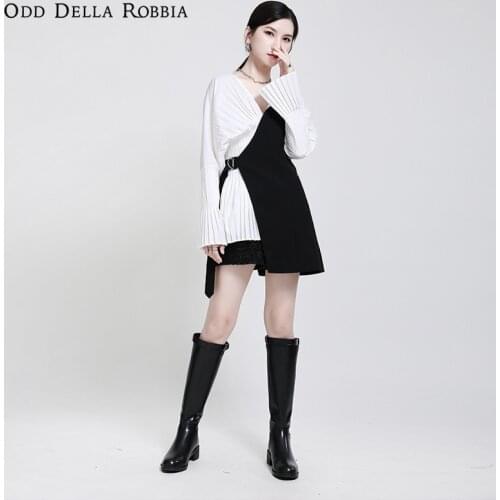 OddDellaRobbia 2021 Spring Women Fashion Lace-Up Suit Vest Arc Design Sense Irregular Black Collocation Temperament 1556