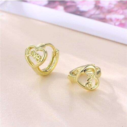 Vintage Gold Color Small Earrings Simple Fashion Hollow Letter Earrings Eternal Love Heart Hoop Earrings For Women Bride Jewelry