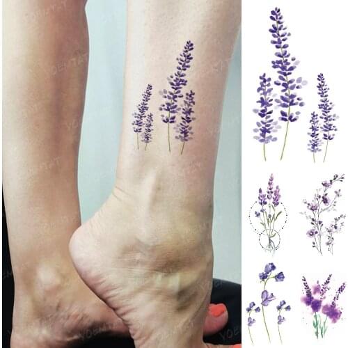 Lavender Waterproof Temporary Tattoo Sticker Sexy Flower Watercolor Realistic Transferable Woman Flash Fake Tatto Man Kids Child