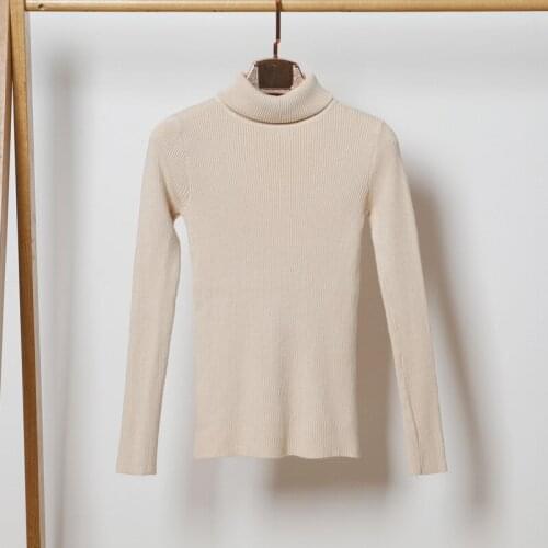 Long-sleeved Turtleneck Knitted Sweater Female Solid Color Simple Style Undecorated Elastic Bottoming Sweater Women Spring 2020
