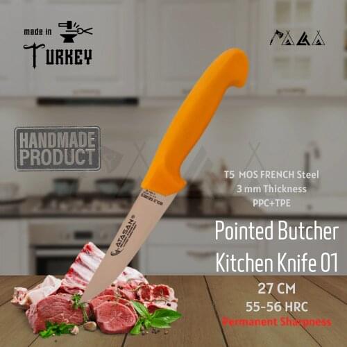 ATASAN Gold Series Pointed Butcher Kitchen Knife 01 Steak Meat Handmade High Quality Professional Stainless Steel Chefs Knives
