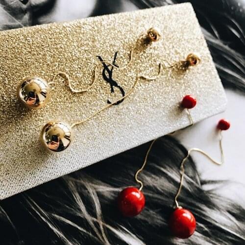 SHIFEEL New Fashion Wild Fashionable Asymmetric Gold Red Acrylic Pearl Beads Earrings Pendant Long Pendientes For Women jewelry