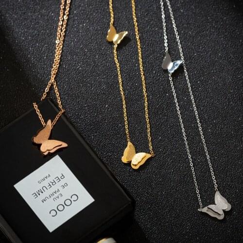 Luxury Butterfly Charm Necklace Women Fashion Stainless Steel Gift Jewelry For Girl Valentines Day Wholesale Silver Rose Gold