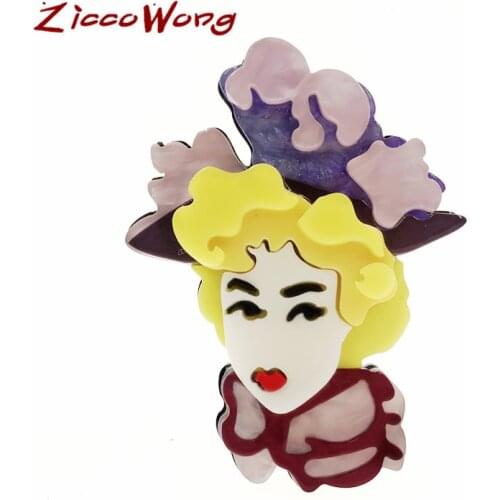 ZiccoWong Acrylic Fashion Noble Princess Brooch Badge For Women Girls Exaggerated Elegant Firgue Brooch Pins Dress Party Jewely