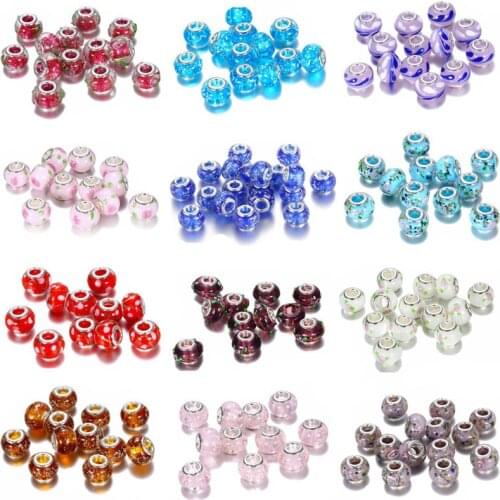 10Pcs/Lot Bulk Luminous Glass Large Hole European Beads Charms Fit Pandora Bracelet DIY Necklace for Women Hair Jewelry Making