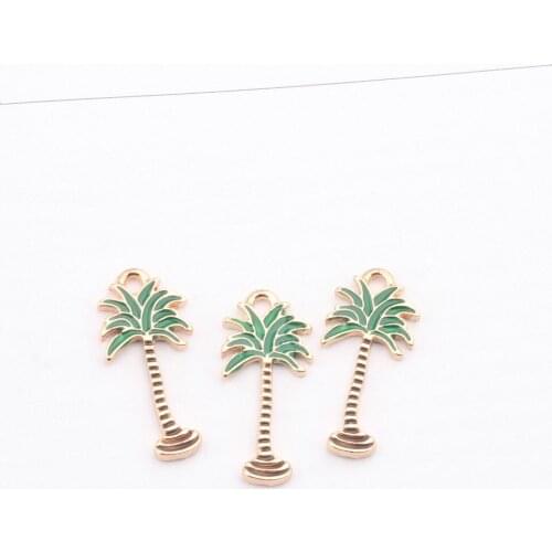 10PCS Green Tall Coconut Tree Pendant Plants Charms DIY Accessories For Handmade Women Jewelry Necklace Bracelets
