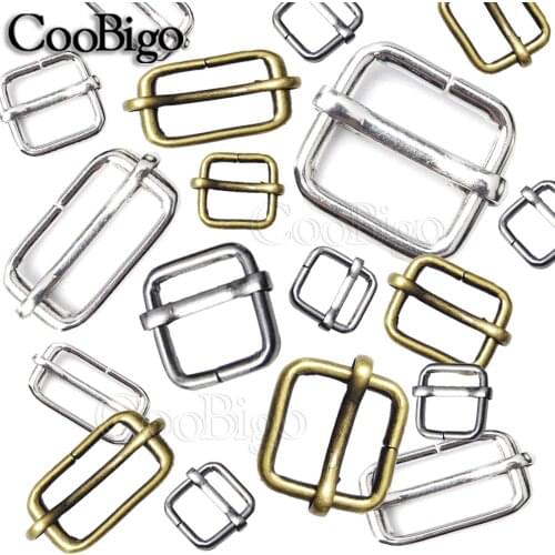 12pcs/pack Metal Slides Tri-Glides Wire-Formed Roller Pin Buckles Strap Slider Bag Band Rectangle Adjuster Belt Buckles