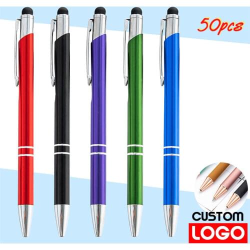 50 Metal Two-wire Touch Screens Press The Writing Office Advertising Pen Text Engraving Custom Logo Laser Engraving Pen