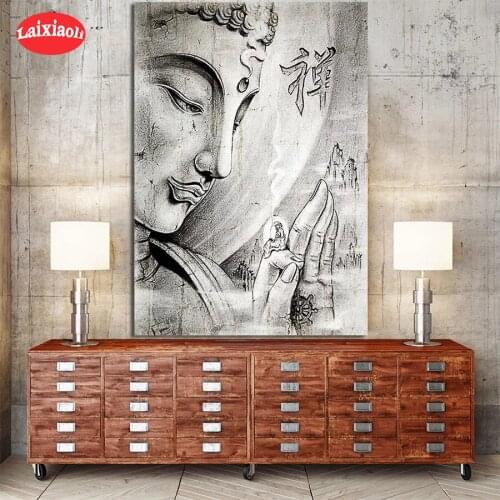 5D DIY Diamond Painting Abstract art, black and white religious Buddha statue Hot selling home art cross stitch full