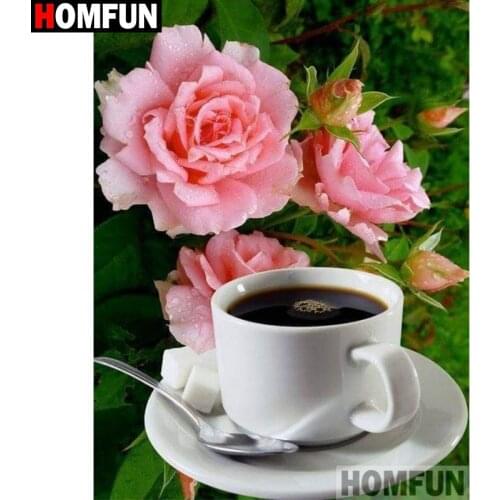 HOMFUN Diamond Painting Cross Stitch Pattern 5D Diamond Embroidery "Coffee flower" Home Decor DIY diamond Art A30243