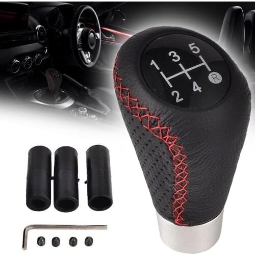 Car Interior Parts 1pc 5 Speed Leather Red Stitch Car Gear Stick Shift Knob Universal Manual Gearstick