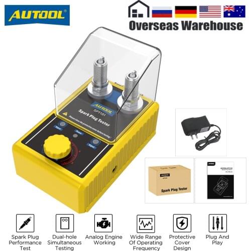 AUTOOL SPT101 Auto Adjustable Double Hole Detector Car Spark Plug Tester Ignition Sockets Analyzer 110V 220V for 12V Vehicles