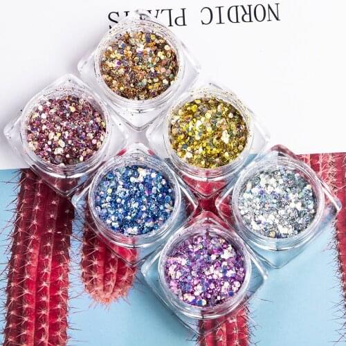 1Set Nail Art Glitter Powder Mixed Sequins 3D Laser Colorful Chunky Holo Iridescent Rainbow Nail Accessoires Glitter Powder