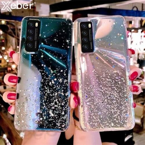 Luxury Glitter Star Sequins Phone Case For Huawei Nova 8 SE 7 6 Pro 5 5i 5T 4 3E 2S Y7A Y6P Y9 Prime Transparent Soft Back Cover