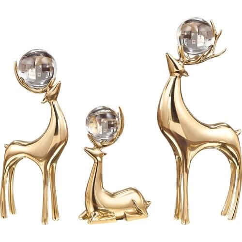Nordic Gold Figurines Miniatures Crystal Copper Luxury Deer Figurines Miniatures Living Room Dekoration Home Improvement DG50FM