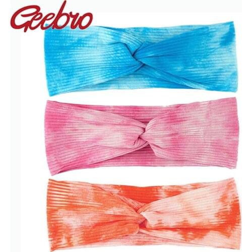 Geebro Tie-dye Ribbed Cotton Headbands for Women Twist Elastic Multi-color Hairbands Sport Turban Headwrap Girls Hair Accessorie