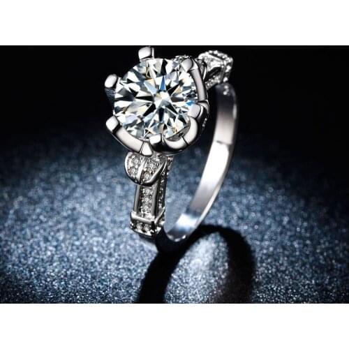 Hainon New Romantic Leaf Flower Shape Rhinestone Ring Silver Color Finger Ring For Women Wedding Promise Statement Jewelry Ring