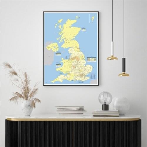 42*59cm Map of The United Kingdom with Detailed Regions Small Size Poster Canvas Painting Home Decor School Supplies Travel Gift