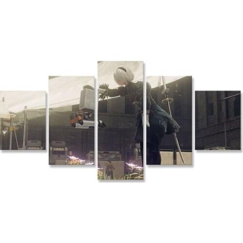 Nier Automata Game Robot Girl 5 Piece Wall Art Paintings HD Wall Pictures for Living Room Home Decor
