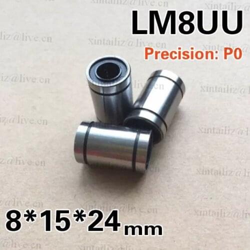 [LM8UU-P0]Free Shipping 10pcs chrome steel linear bearing LM8UU LB8UU linear bearing 8mm*15mm*24mm