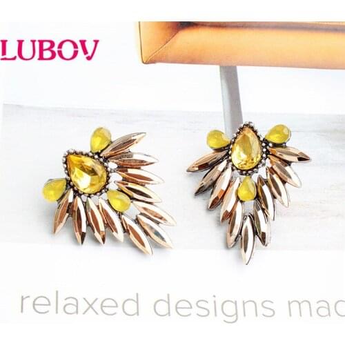 LUBOV New Fashion Colorful Rhinestone Earrings Women Bohemian Geometric Stud Earring Accessories